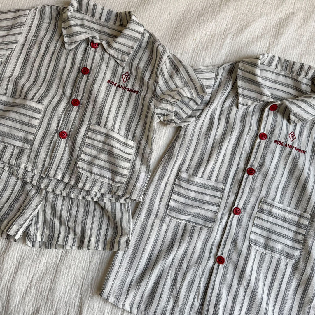 【80-150】ストライプデザイン半袖セットアップ