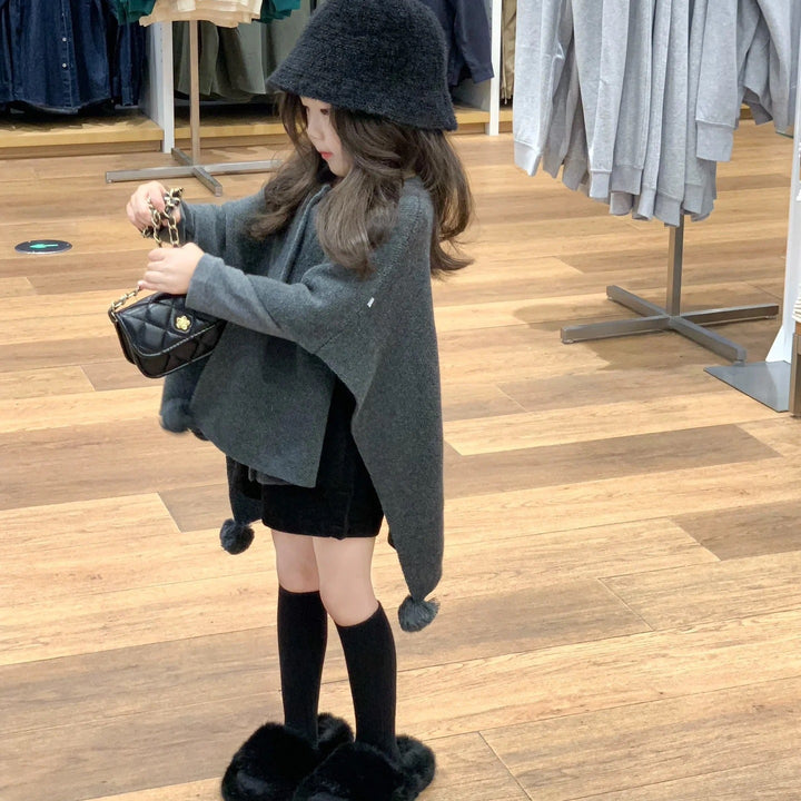 【90-140】ポンポン付きニットケープ