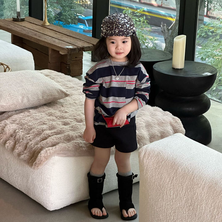 【90-140】ボーダーデザインロンT