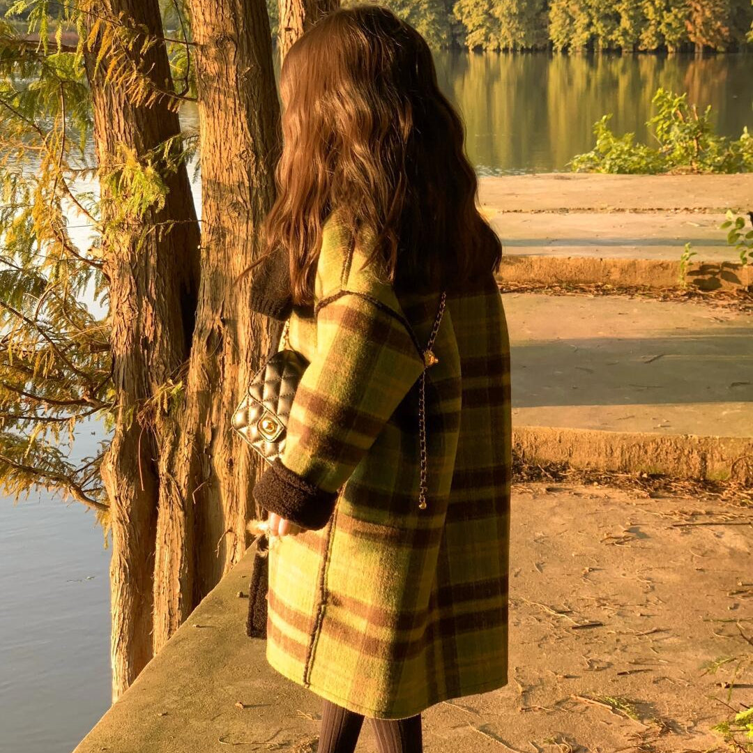 【90-140】裏ボアチェック柄ロングコート