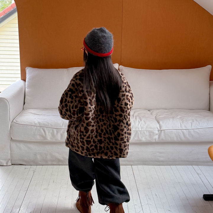 【100-150】レオパード柄スタンドカラーショートコート