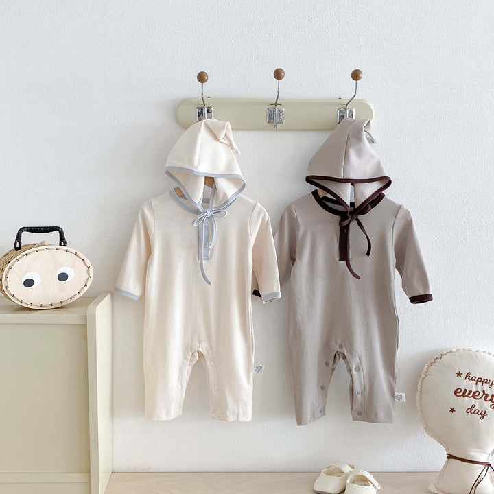 【73-90】帽子付き長袖ロンパース