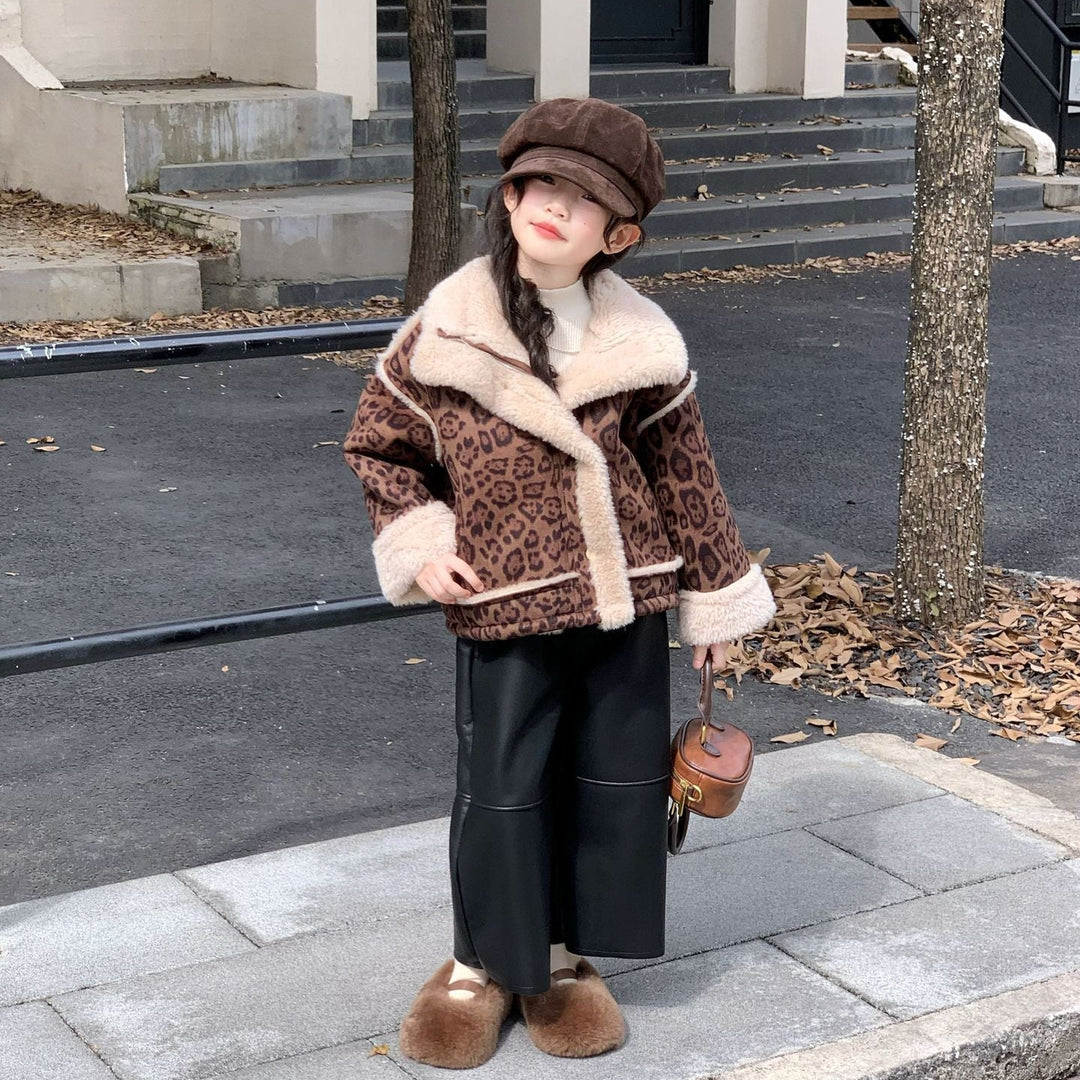 【90-140】ボアデザインレオパード柄ショートコート