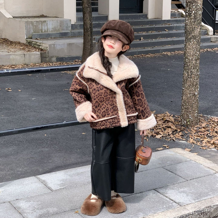 【90-140】ボアデザインレオパード柄ショートコート