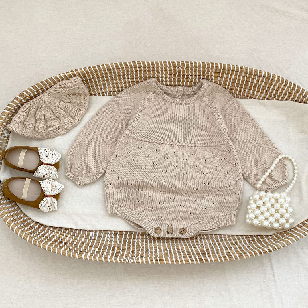 【73-90】シンプルニット長袖ロンパース