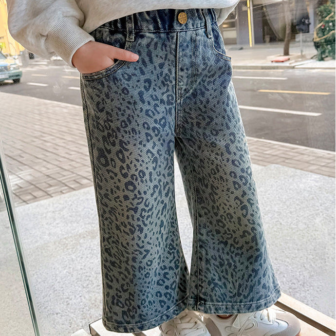 【80-140】レオパード柄デニムパンツ