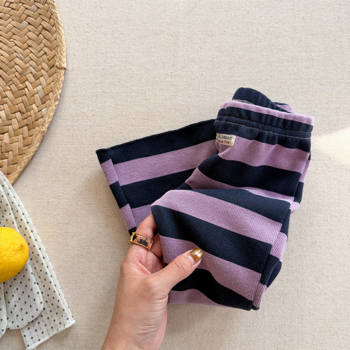 【80-130】太ボーダー柄フレアパンツ