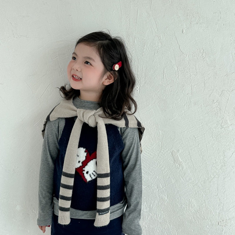 【2Y-10Y】ボーダー柄ニットショール