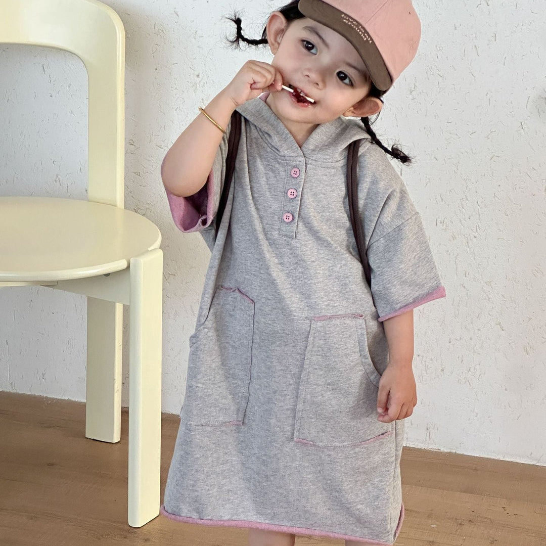 【80-150】ハーフボタンフーディーワンピース