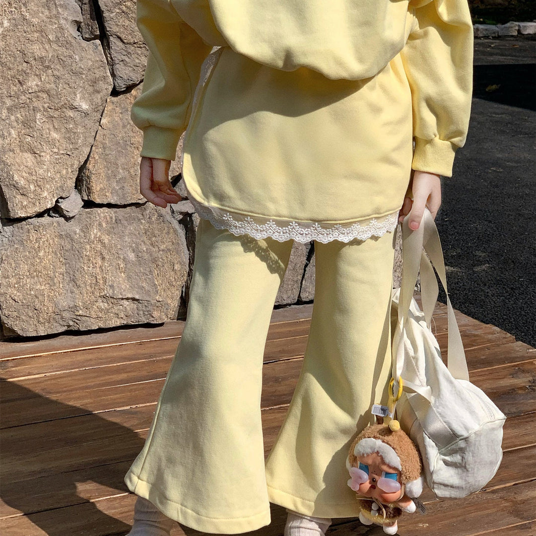 【90-140】トレーナー×レイヤード風フレアパンツセット