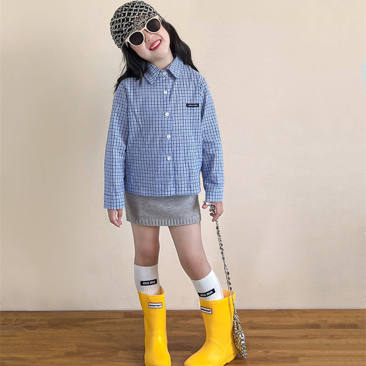 【90-140】シンプルチェック柄シャツ