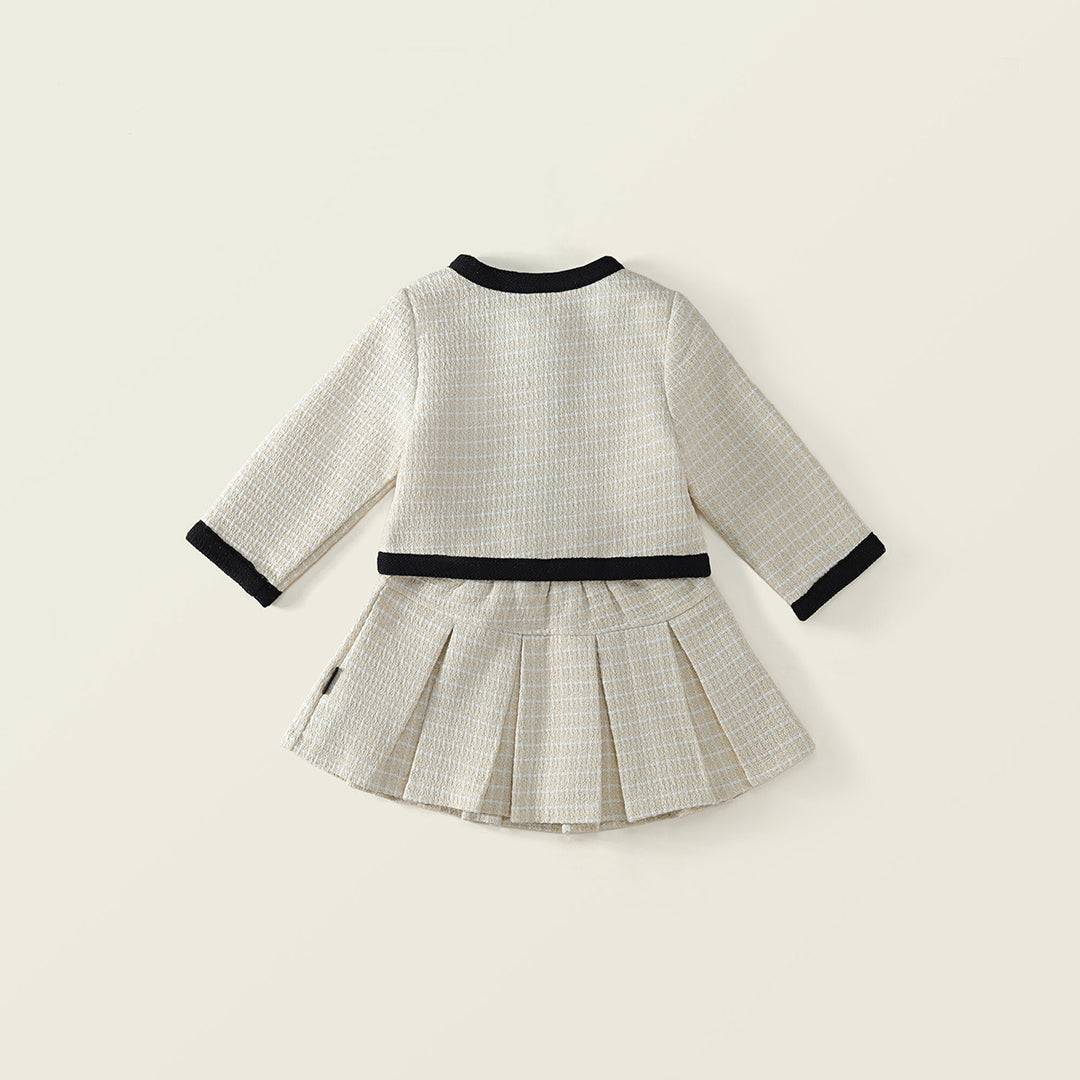 【90-140】リボン＆ボタンデザインツイード風セットアップ