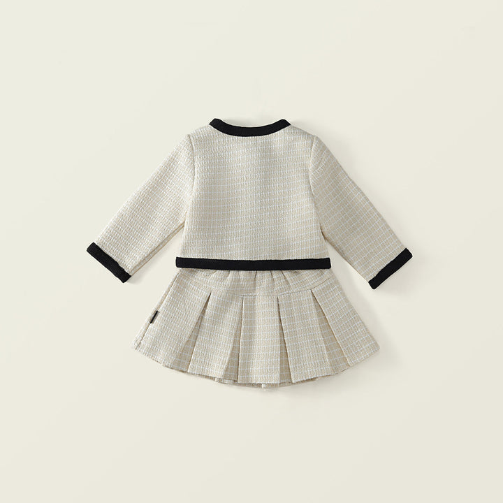 【90-140】リボン＆ボタンデザインツイード風セットアップ