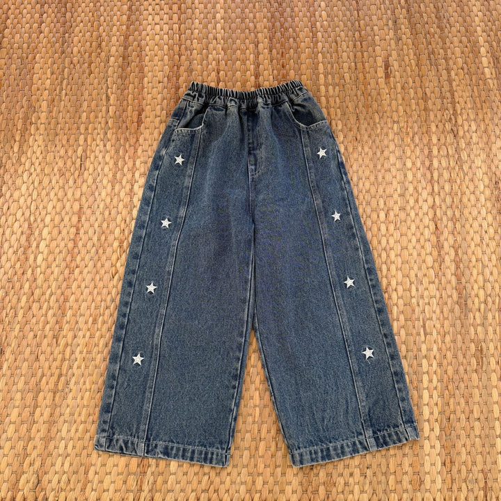 【90-140】サイドスター刺繍デニムパンツ