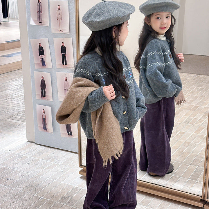 【90-150】花柄＆ボタンデザインカーディガン