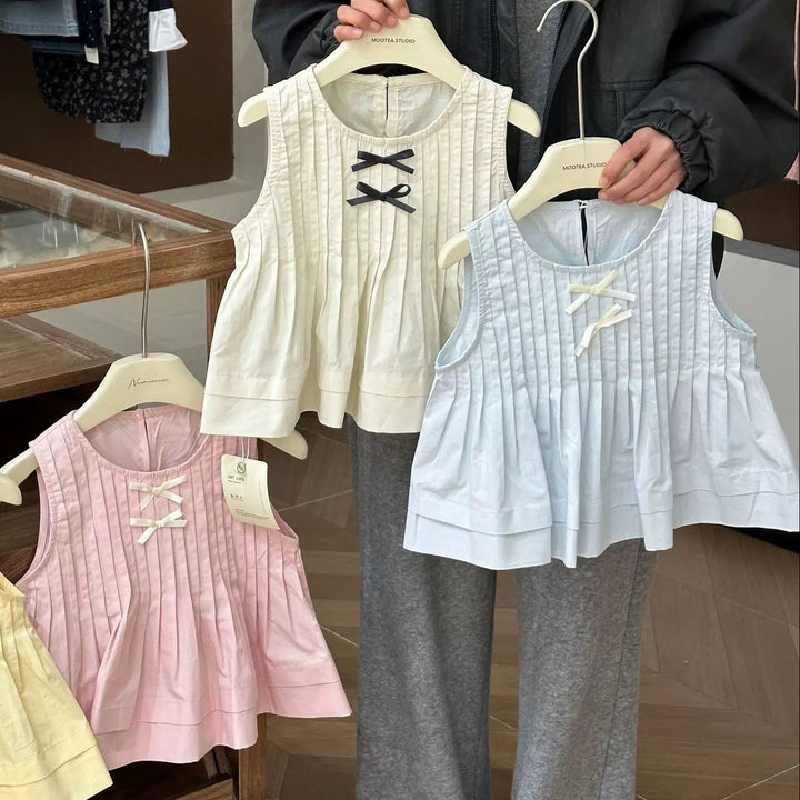 【90-140】プリーツデザインノースリーブトップス