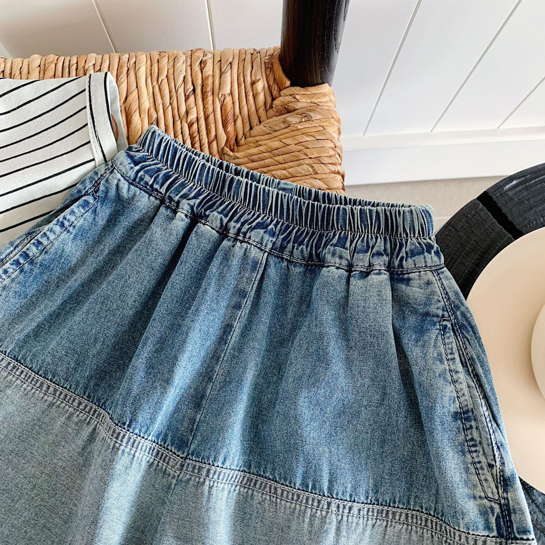 【90-140】カーブデニムハーフパンツ