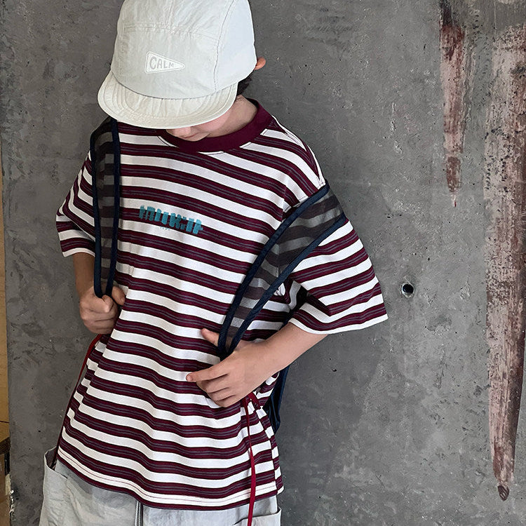 【120-150】ボーダーリラックスTシャツ