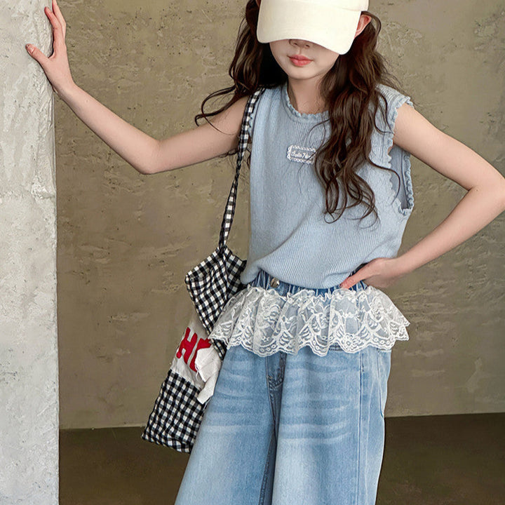 【120-150】ウエストレースデニムパンツ