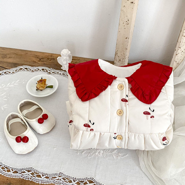 【73-100】きのこ柄裏フリースコート