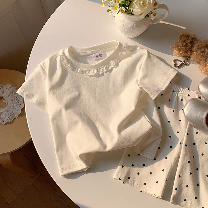 【90-140】レースデザインシンプルTシャツ