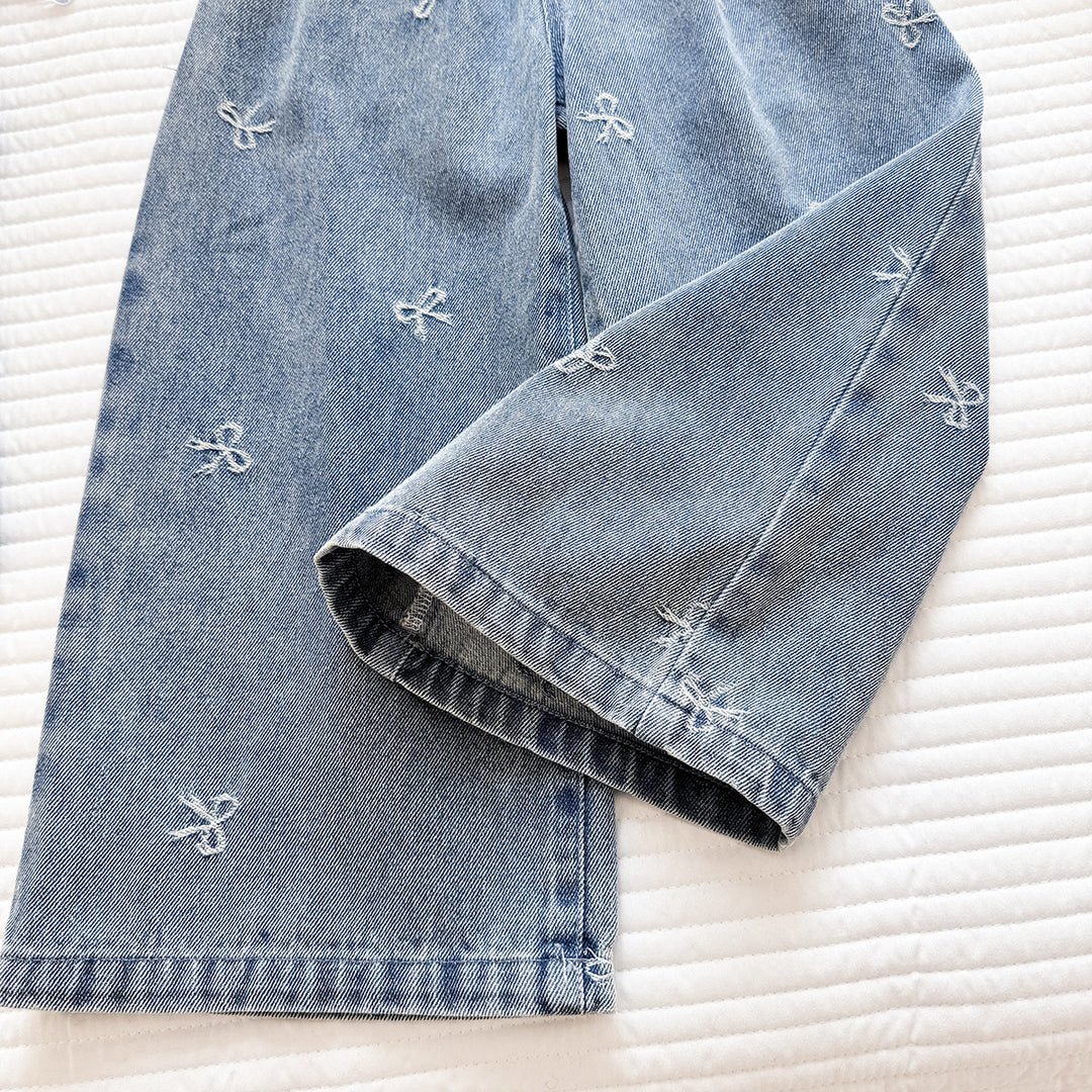 【90-150】リボン刺繍デニムセットアップ
