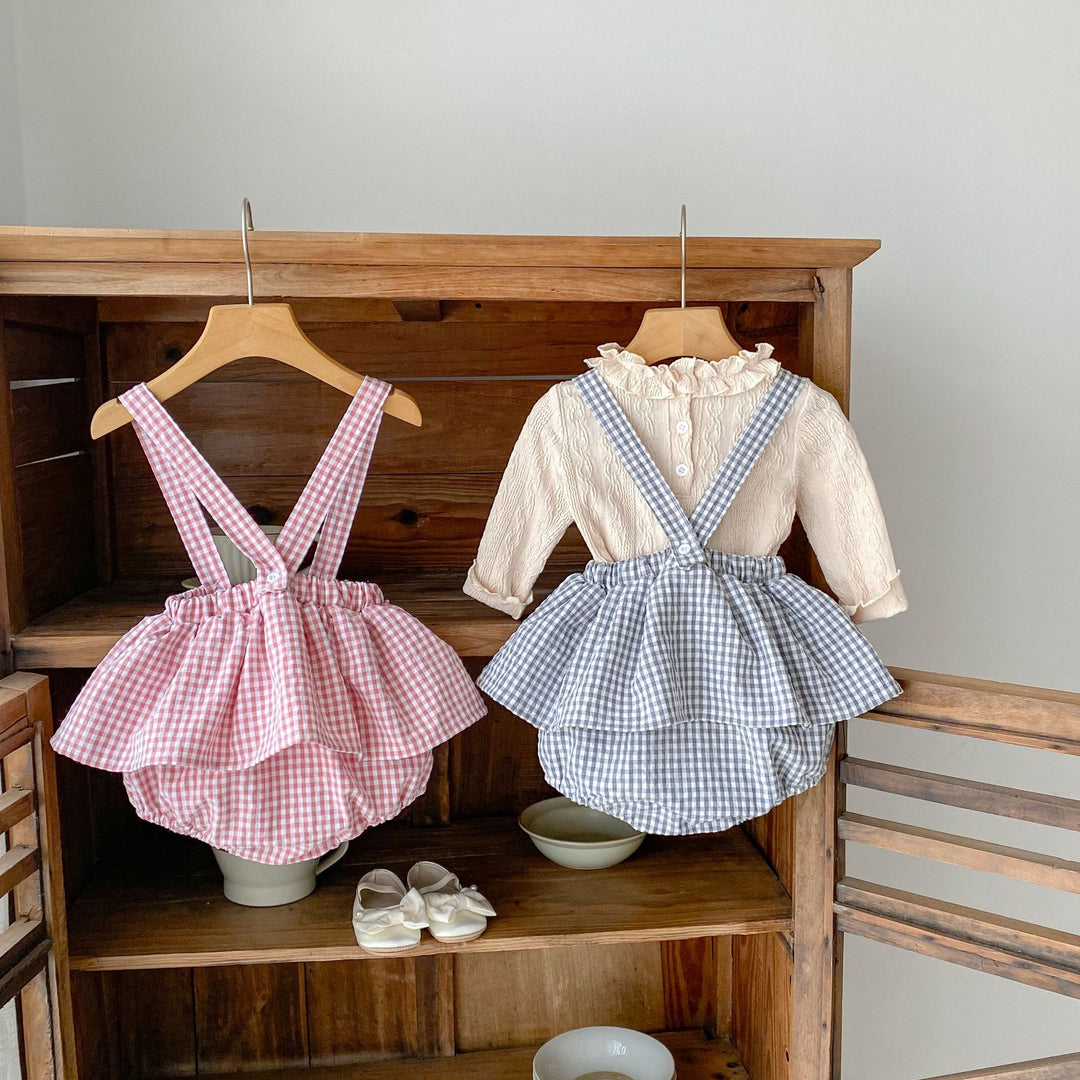 【73-110】チェック＆レースサスペンダーブルマ