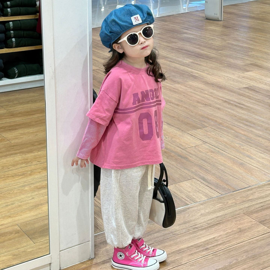 【90-140】フロントロゴレイヤード風トップス