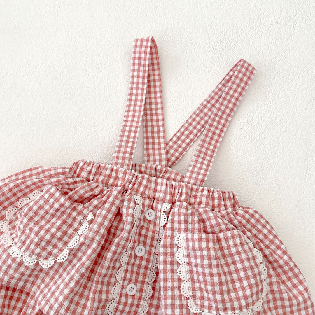 【73-110】チェック＆レースサスペンダーブルマ