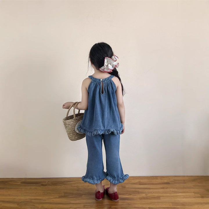 【90-140】ヘムデザインホルターネック×パンツセット