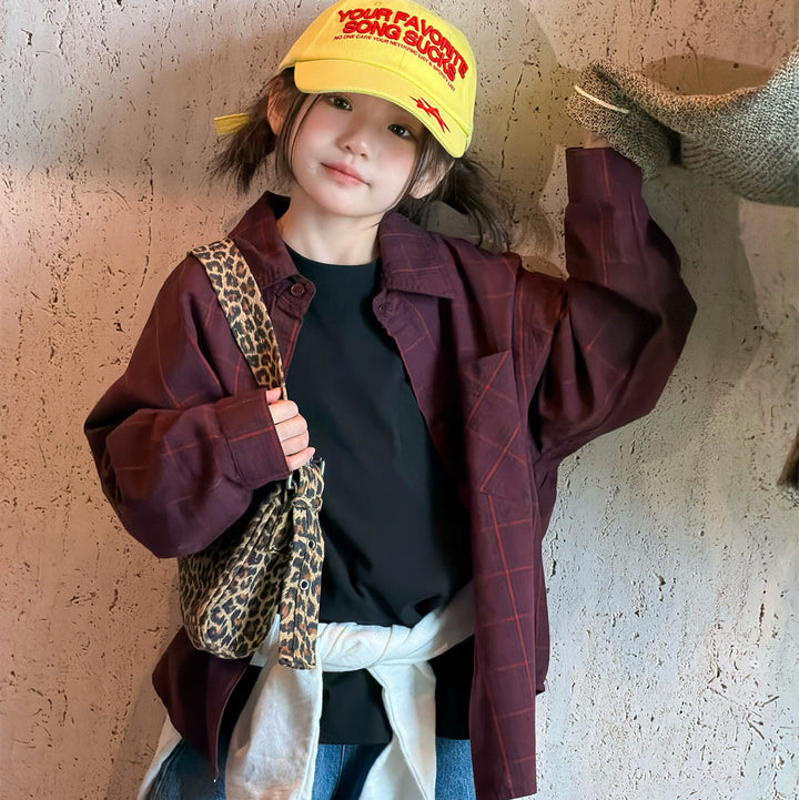 【90-150】バックロゴチェック柄シャツ