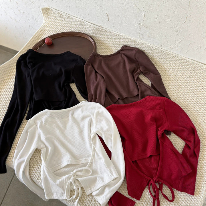 【100-150】バックデザインショート丈カットソー