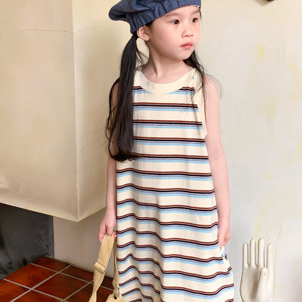 【80-150】マルチボーダーノースリープワンピース