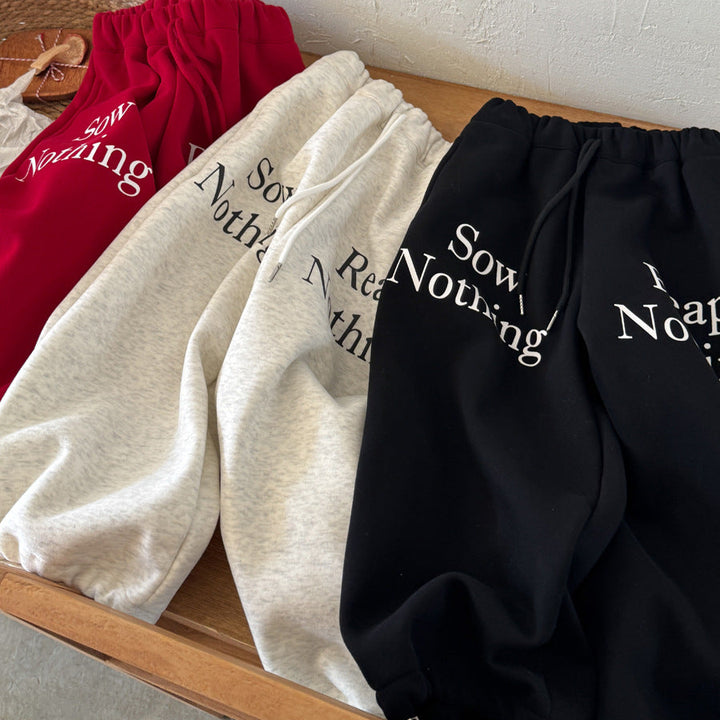 【90-150】ロゴデザイン裏起毛ロングパンツ