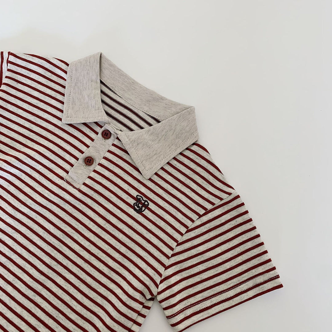 【90-140】ボーダー柄ポロシャツ