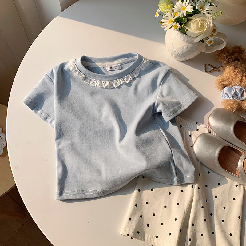 【90-140】レースデザインシンプルTシャツ