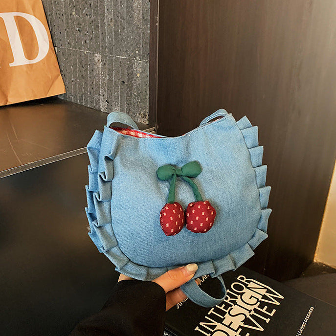 フロントモチーフデニムショルダーバッグ