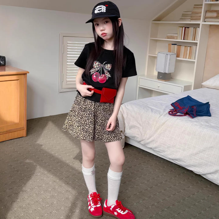 【100-150】リボン＆cherryデザインＴシャツ