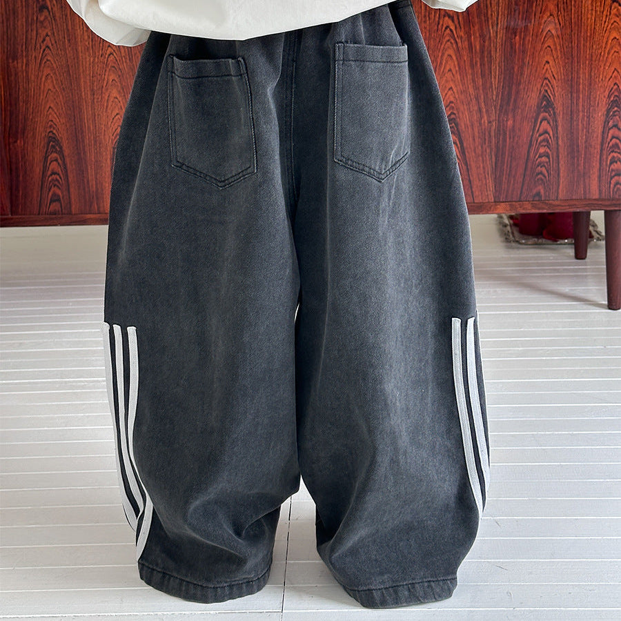 【90-150】ラインデザインルーズワイドデニム