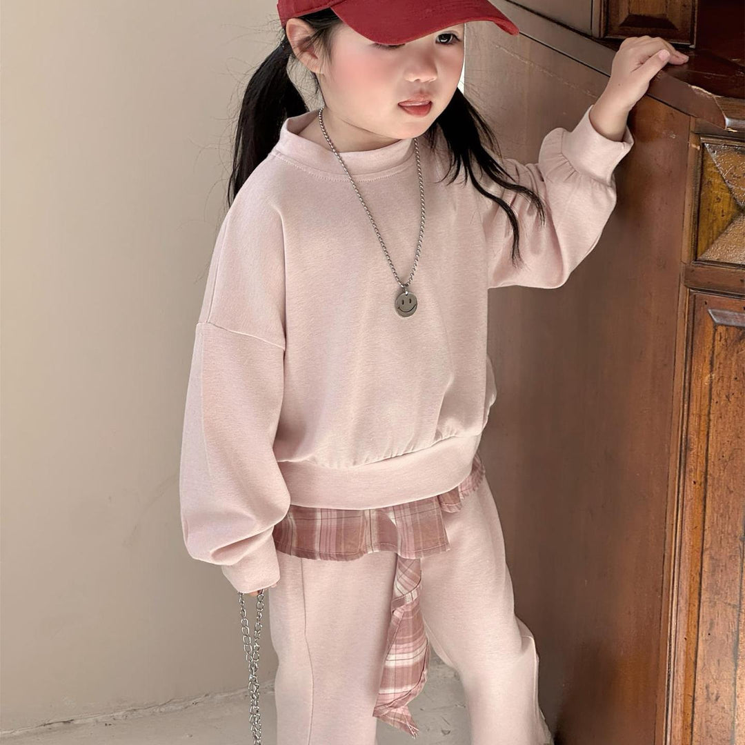 【90-140】レイヤード風トレーナー×フレアパンツセット