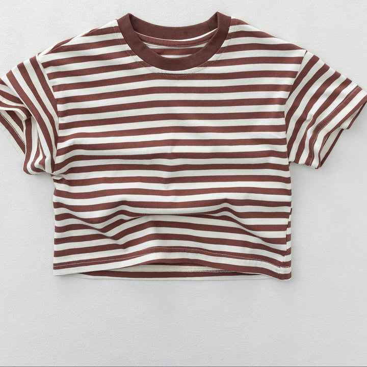 【80-130】シンプルボーダー柄Tシャツ