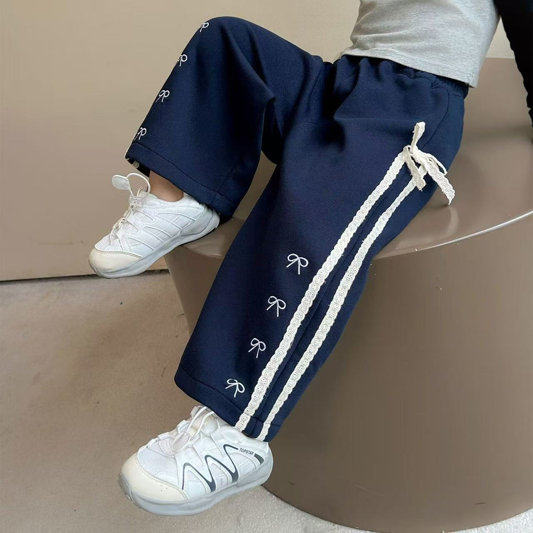 【100-140】リボンデザインスウェットパンツ