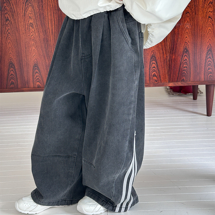 【90-150】ラインデザインルーズワイドデニム