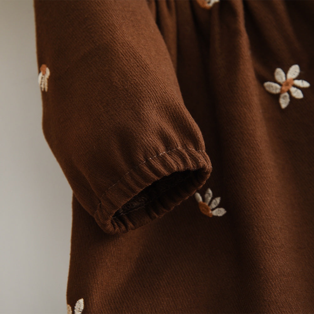 【6M-3Y】フラワー刺繍フレアワンピース