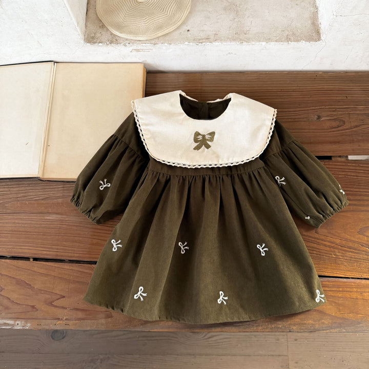 【73-120】リボンデザイン長袖ワンピース