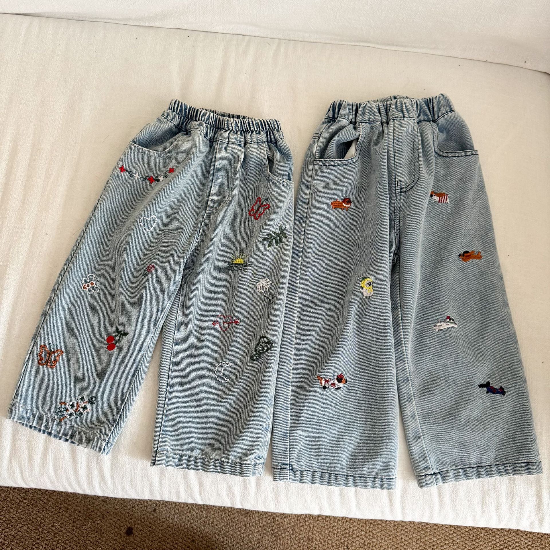 メンズ 刺繍デザイン ストレートデニム