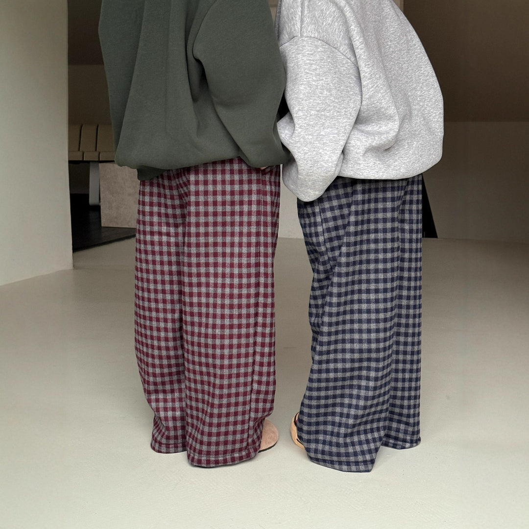 【90-150】チェック柄あったかロングパンツ