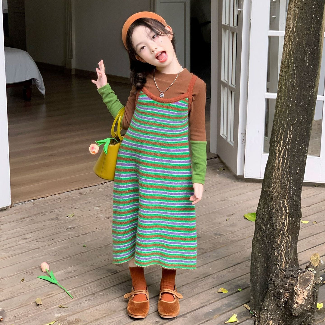 【90-140】マルチボーダーニットワンピース