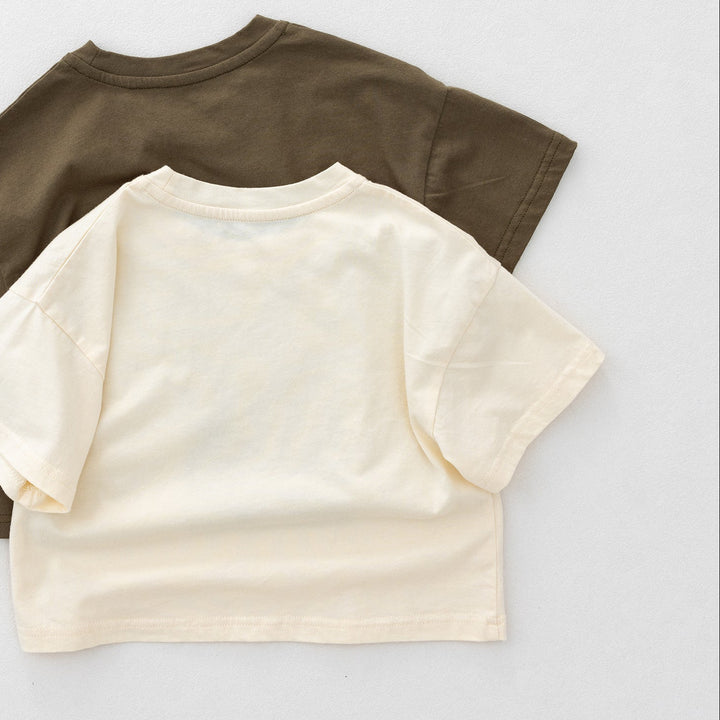 【90-130】アートプリントショート丈Tシャツ