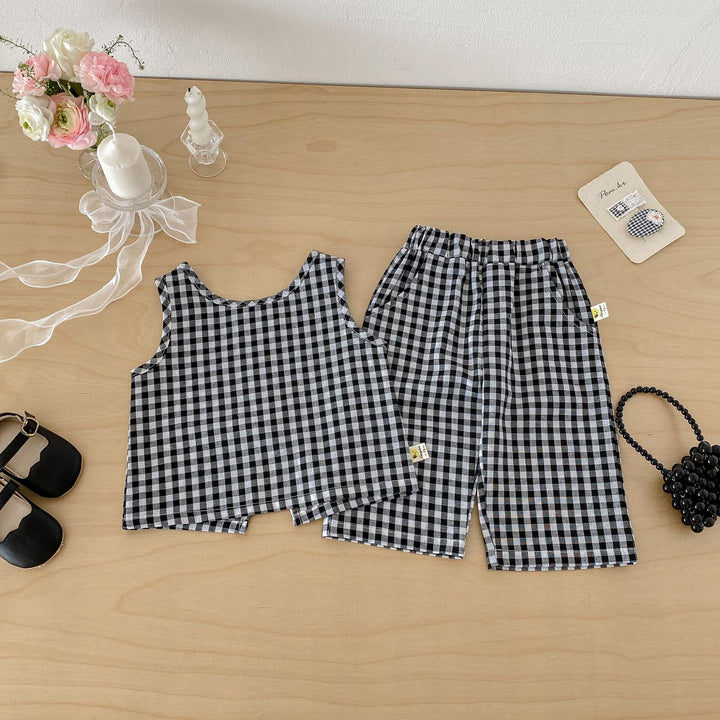 【73-110】ギンガムチェックバックデザインセットアップ